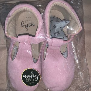 Pink/blush suede t-straps